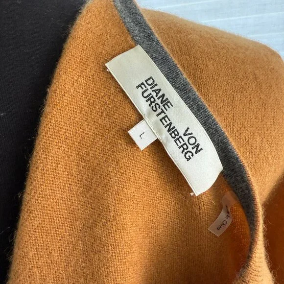 DVF 100% Cashmere Wrap Dress – Honey Brown – Size L - Picture 6 of 7